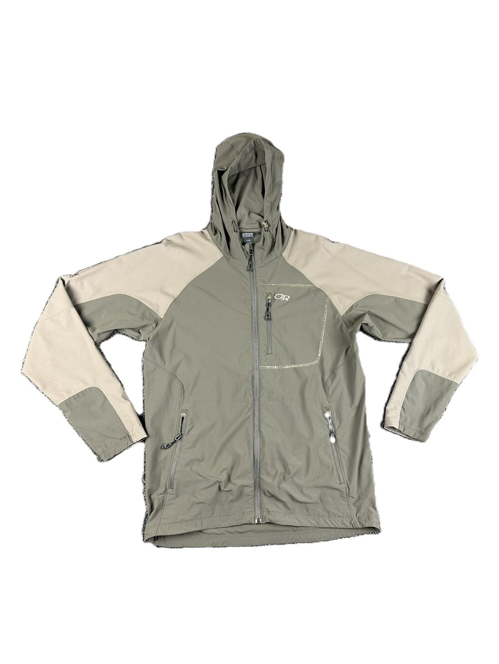 Outdoor Research Ferrosi Mens Hooded Jacket Olive Green Tan Hiking Full Zip Sz L